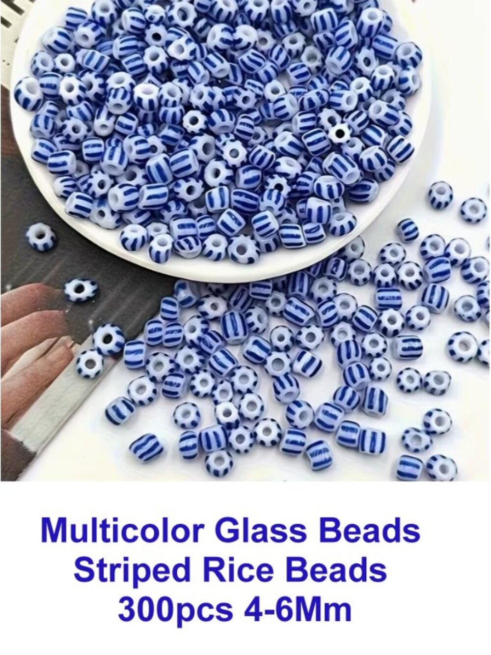 Multicolor Glass Beads Striped Rice Beads 300pcs 4-6Mm